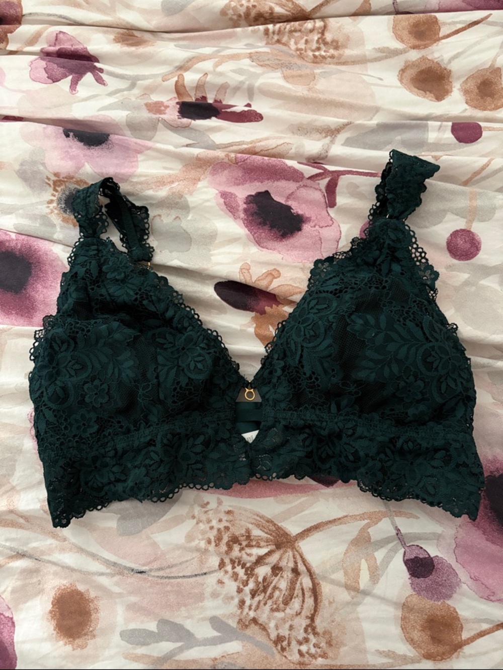aerie Dark Green Floral Lace Bralette